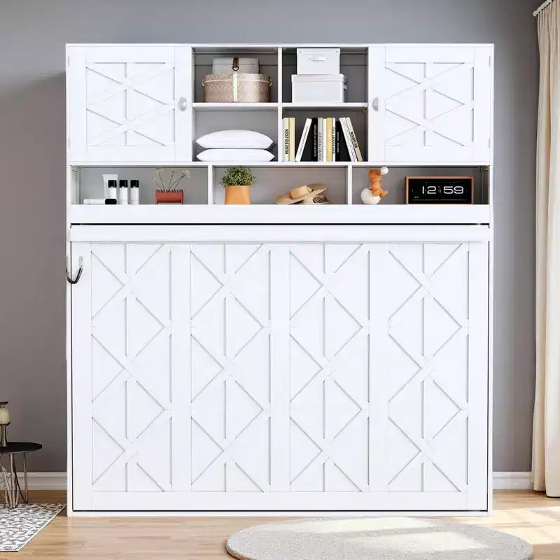 Queen Size Wall Murphy Bed with Ample Storage, Space-Saving Fold-Down Bed