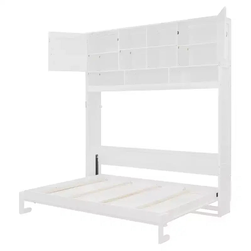 Queen Size Wall Murphy Bed with Ample Storage, Space-Saving Fold-Down Bed