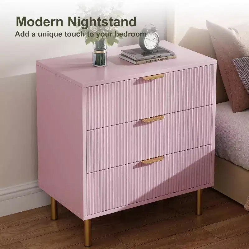 Cassettiera Moderna a 3 Cassetti - Maniglie Dorate e Ampio Spazio Contenitivo per Camera da Letto e Soggiorno
