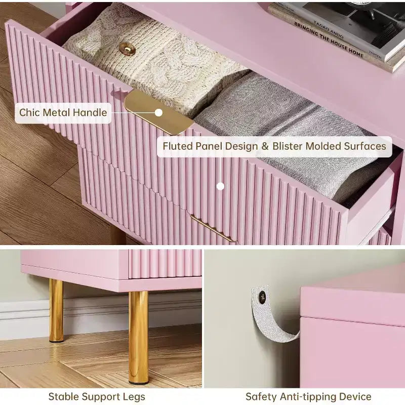 Cassettiera Moderna a 3 Cassetti - Maniglie Dorate e Ampio Spazio Contenitivo per Camera da Letto e Soggiorno