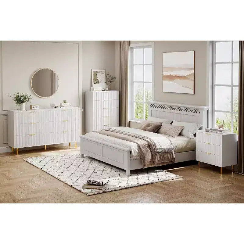 Cassettiera Moderna a 3 Cassetti - Maniglie Dorate e Ampio Spazio Contenitivo per Camera da Letto e Soggiorno