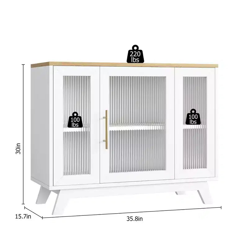 Mobile bar da caffè moderno da 36" - Credenza a buffet con ante in vetro scanalato e ripiani regolabili