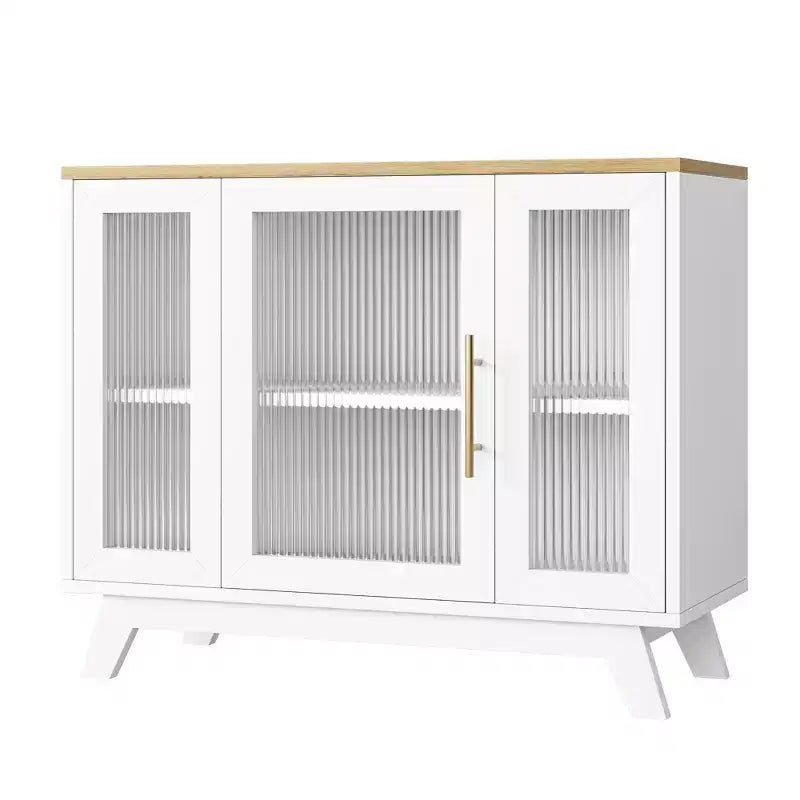 Mobile bar da caffè moderno da 36" - Credenza a buffet con ante in vetro scanalato e ripiani regolabili