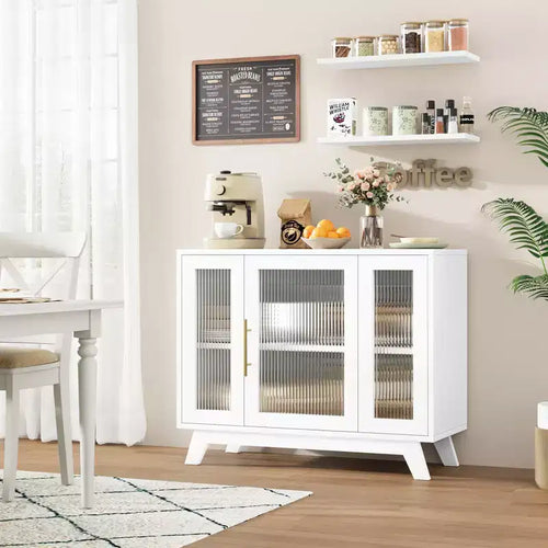 Mobile bar da caffè moderno da 36" - Credenza a buffet con ante in vetro scanalato e ripiani regolabili
