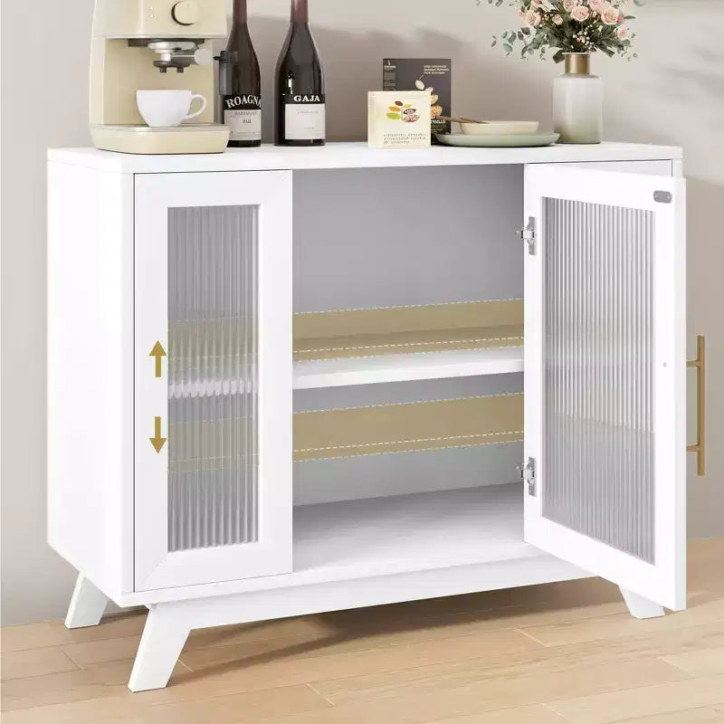 Mobile bar da caffè moderno da 36" - Credenza a buffet con ante in vetro scanalato e ripiani regolabili