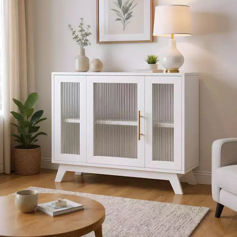 Mobile bar da caffè moderno da 36" - Credenza a buffet con ante in vetro scanalato e ripiani regolabili