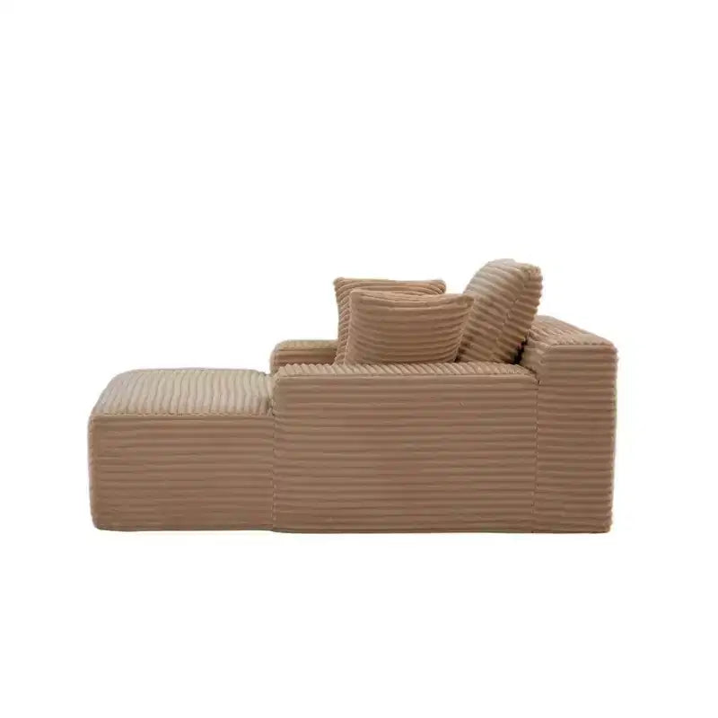 Divano letto singolo moderno in velluto a coste e chaise longue con cuscini decorativi, nessun assemblaggio richiesto