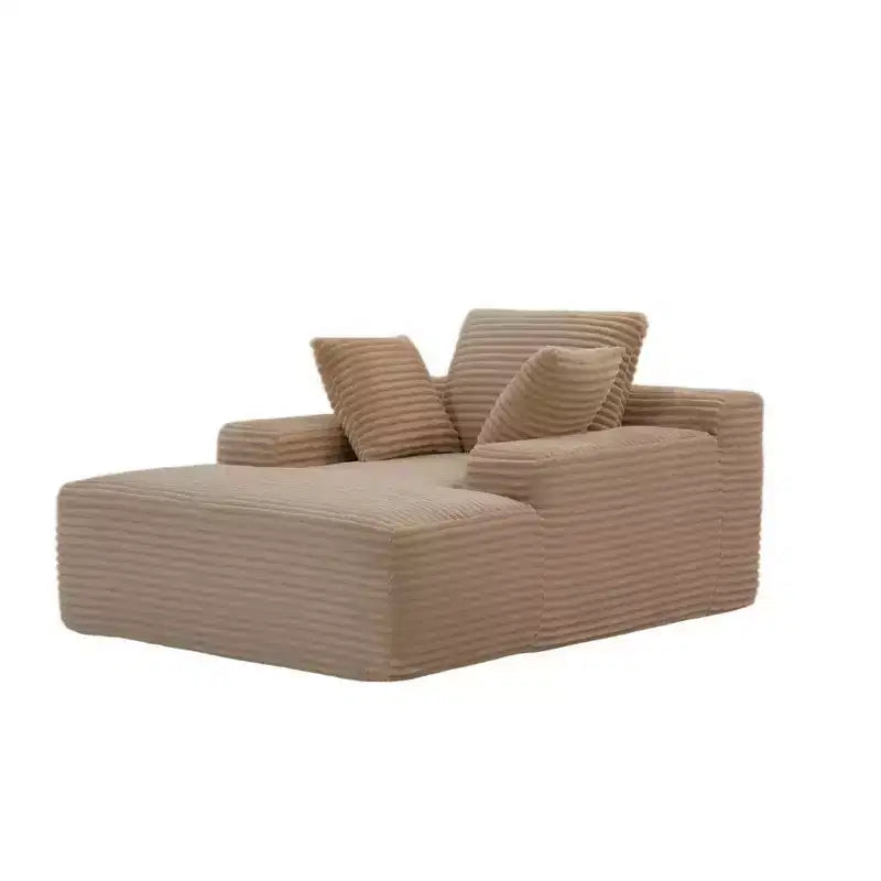 Divano letto singolo moderno in velluto a coste e chaise longue con cuscini decorativi, nessun assemblaggio richiesto
