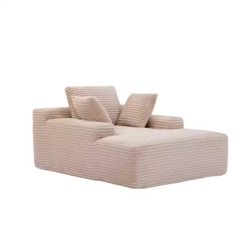 Divano letto singolo moderno in velluto a coste e chaise longue con cuscini decorativi, nessun assemblaggio richiesto