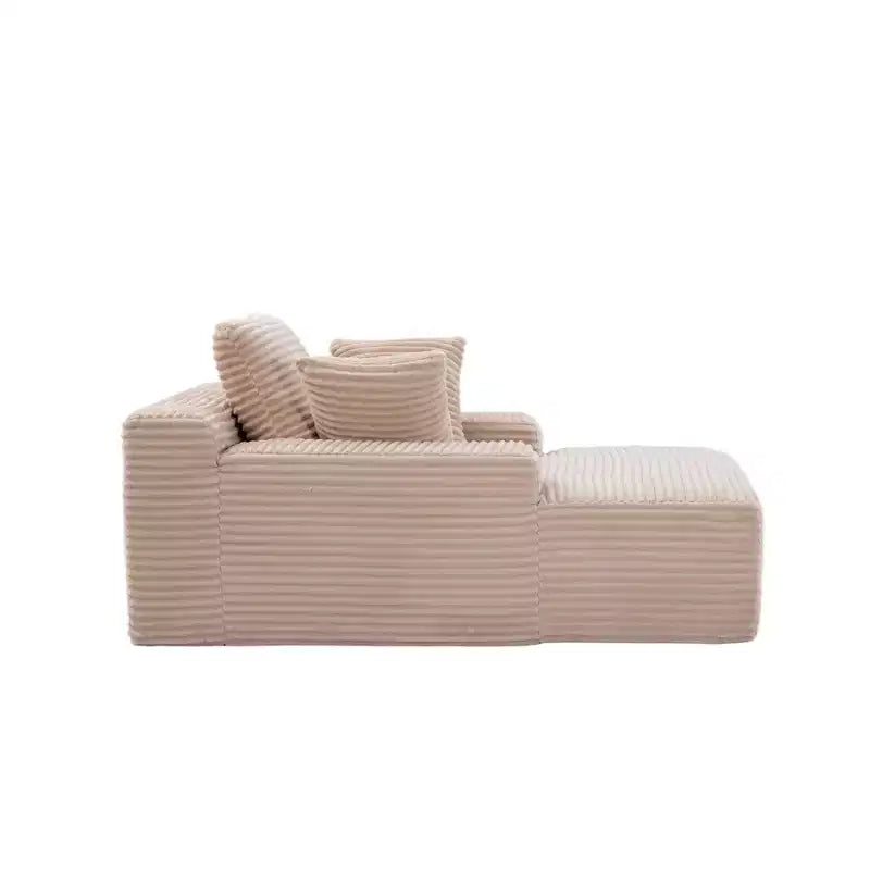 Divano letto singolo moderno in velluto a coste e chaise longue con cuscini decorativi, nessun assemblaggio richiesto