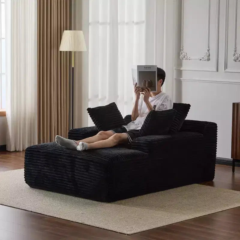 Divano letto singolo moderno in velluto a coste e chaise longue con cuscini decorativi, nessun assemblaggio richiesto
