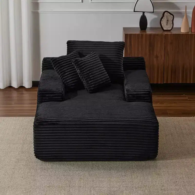 Divano letto singolo moderno in velluto a coste e chaise longue con cuscini decorativi, nessun assemblaggio richiesto