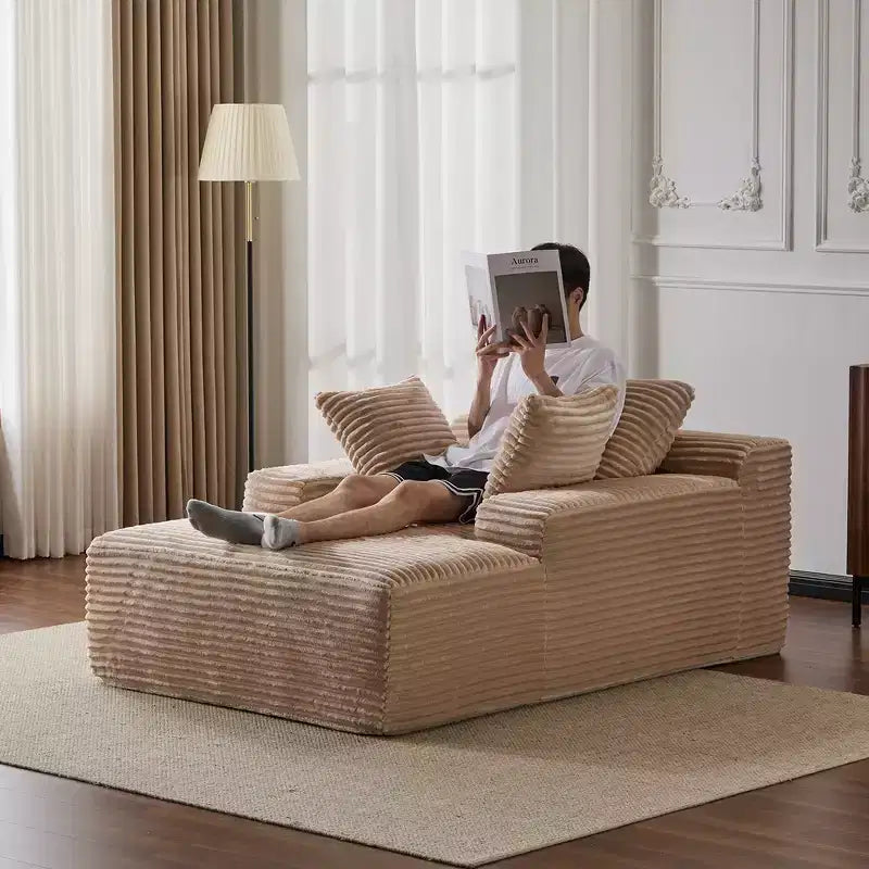 Modern Corduroy Single Sleeper Sofa & Chaise Lounge Daybed with Accent Pillows, No Assembly