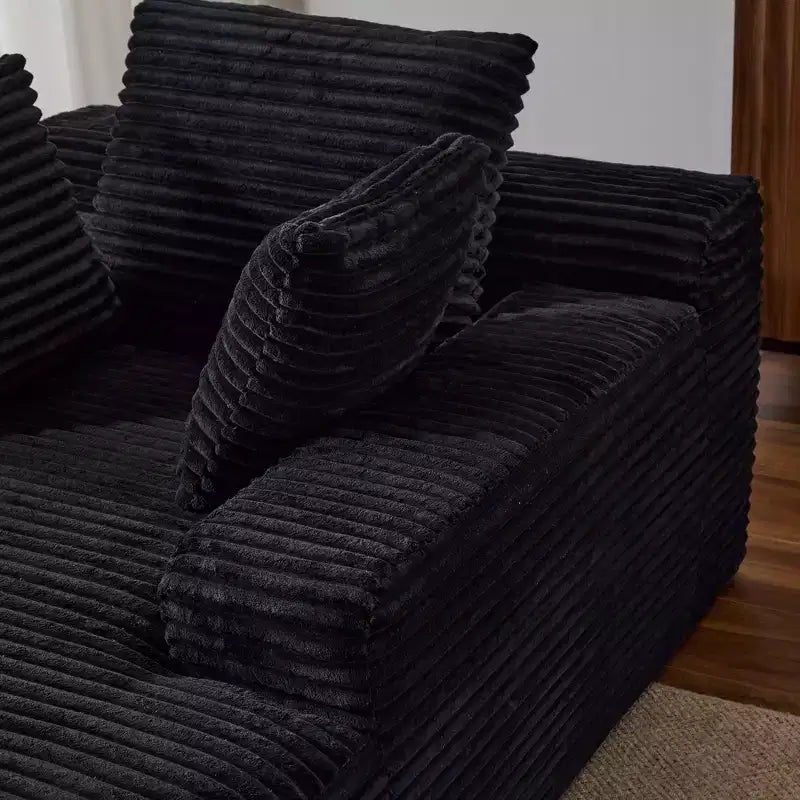 Divano letto singolo moderno in velluto a coste e chaise longue con cuscini decorativi, nessun assemblaggio richiesto