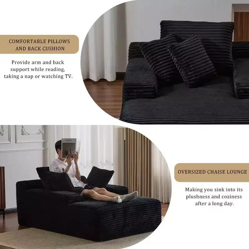 Divano letto singolo moderno in velluto a coste e chaise longue con cuscini decorativi, nessun assemblaggio richiesto