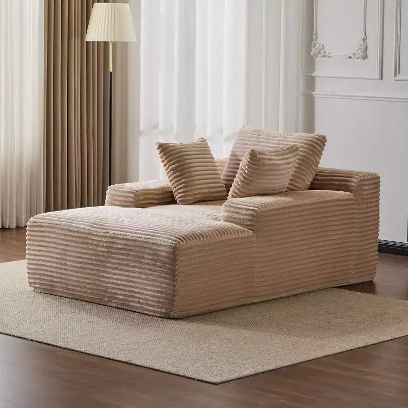 Modern Corduroy Single Sleeper Sofa & Chaise Lounge Daybed with Accent Pillows, No Assembly