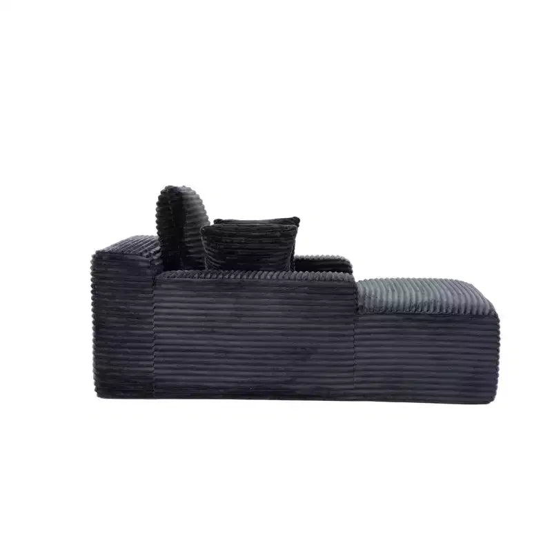 Divano letto singolo moderno in velluto a coste e chaise longue con cuscini decorativi, nessun assemblaggio richiesto