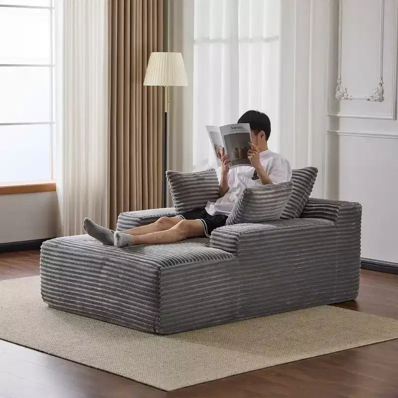 Divano letto singolo moderno in velluto a coste e chaise longue con cuscini decorativi, nessun assemblaggio richiesto