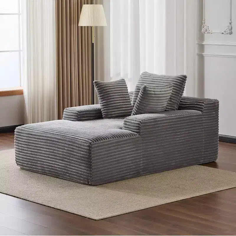 Divano letto singolo moderno in velluto a coste e chaise longue con cuscini decorativi, nessun assemblaggio richiesto