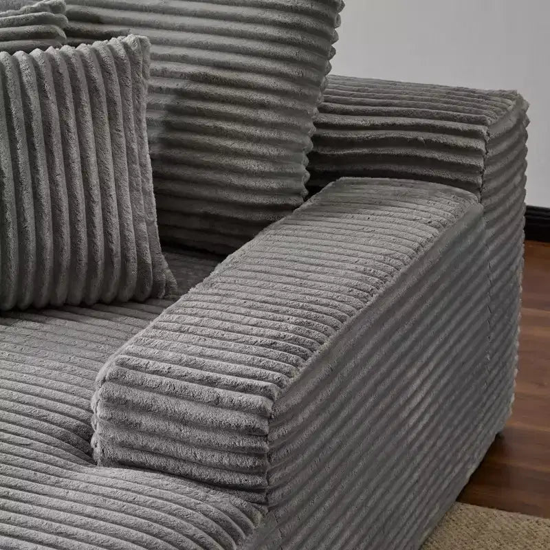 Divano letto singolo moderno in velluto a coste e chaise longue con cuscini decorativi, nessun assemblaggio richiesto