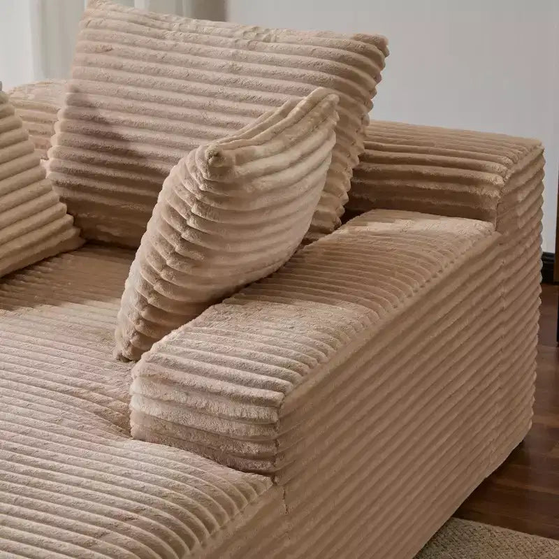 Modern Corduroy Single Sleeper Sofa & Chaise Lounge Daybed with Accent Pillows, No Assembly
