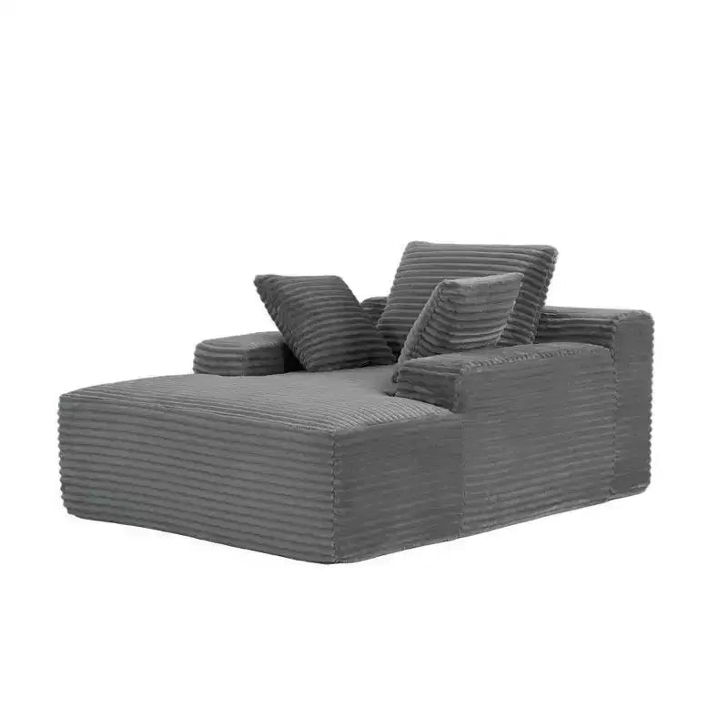 Divano letto singolo moderno in velluto a coste e chaise longue con cuscini decorativi, nessun assemblaggio richiesto