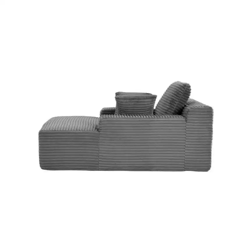 Divano letto singolo moderno in velluto a coste e chaise longue con cuscini decorativi, nessun assemblaggio richiesto