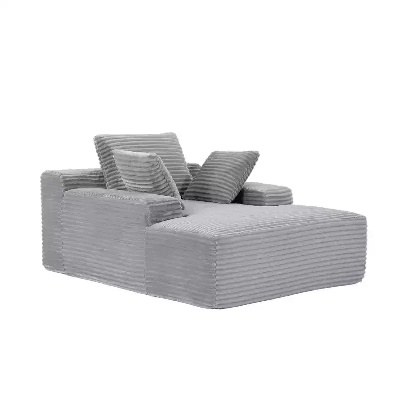 Divano letto singolo moderno in velluto a coste e chaise longue con cuscini decorativi, nessun assemblaggio richiesto