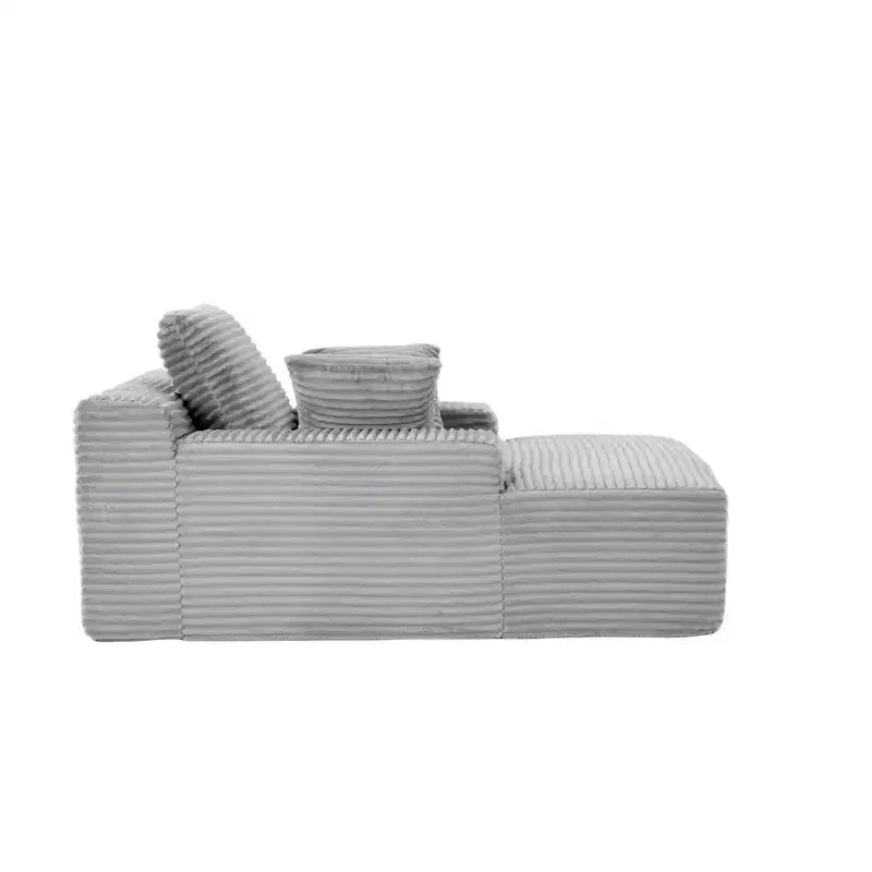 Divano letto singolo moderno in velluto a coste e chaise longue con cuscini decorativi, nessun assemblaggio richiesto