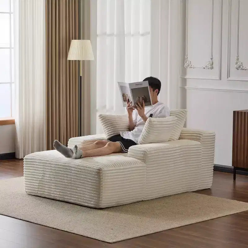 Divano letto singolo moderno in velluto a coste e chaise longue con cuscini decorativi, nessun assemblaggio richiesto