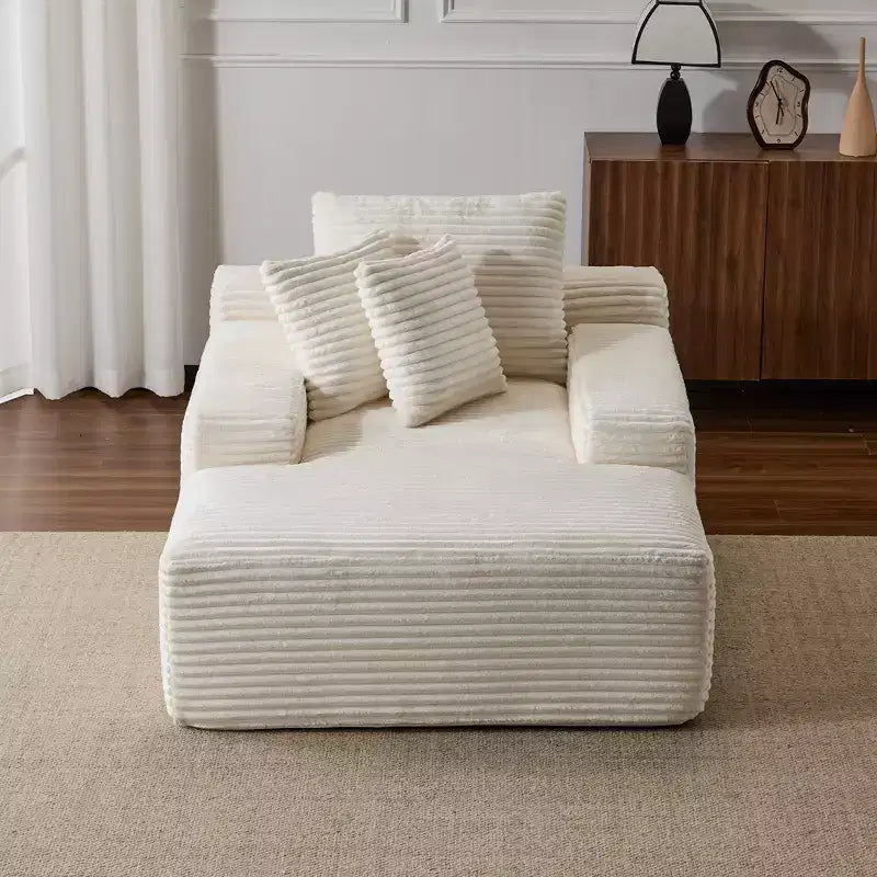 Divano letto singolo moderno in velluto a coste e chaise longue con cuscini decorativi, nessun assemblaggio richiesto