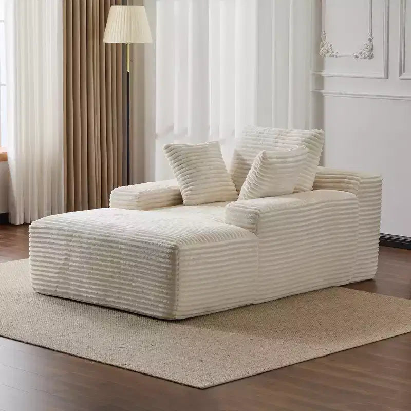 Divano letto singolo moderno in velluto a coste e chaise longue con cuscini decorativi, nessun assemblaggio richiesto