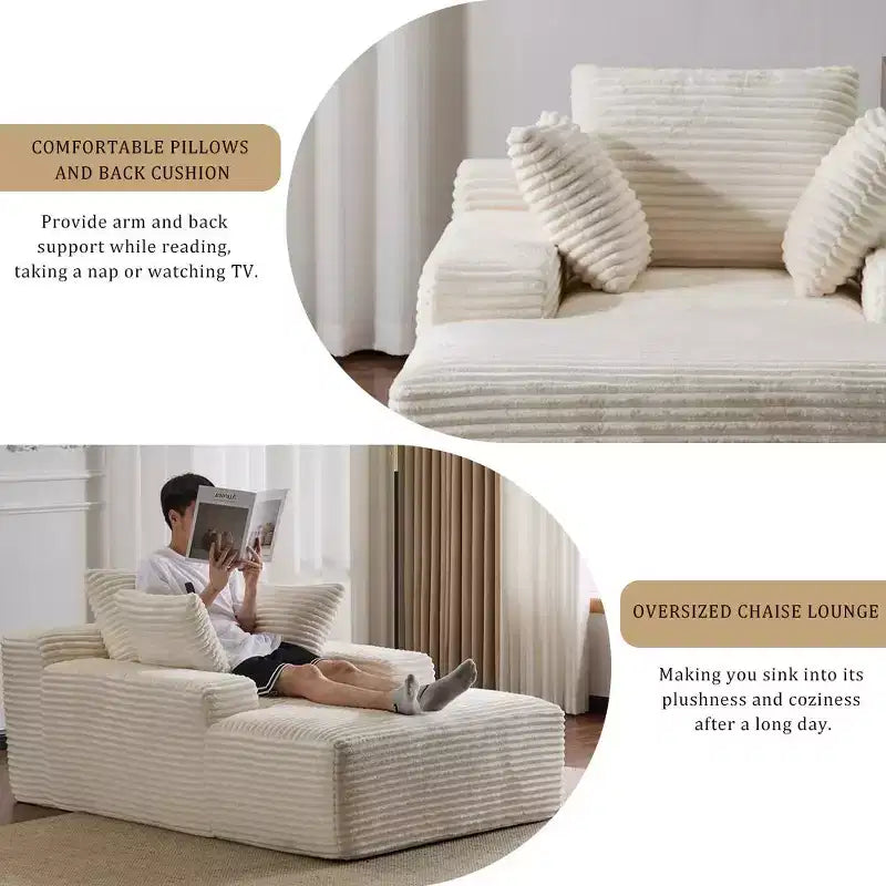 Divano letto singolo moderno in velluto a coste e chaise longue con cuscini decorativi, nessun assemblaggio richiesto