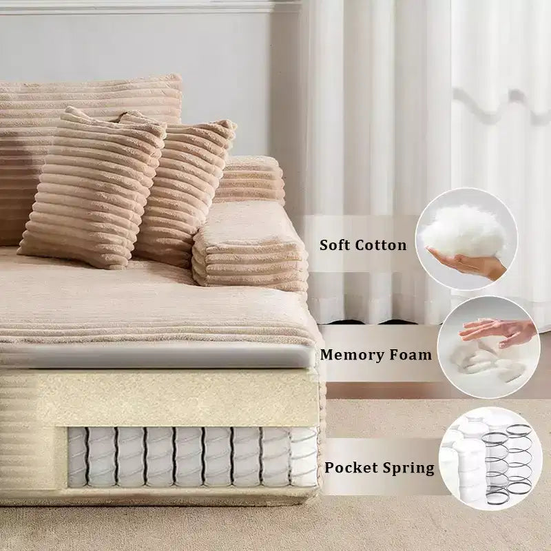 Divano letto singolo moderno in velluto a coste e chaise longue con cuscini decorativi, nessun assemblaggio richiesto
