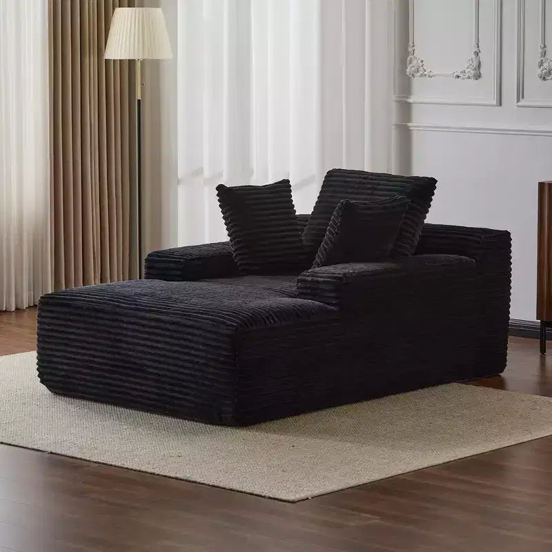 Modern Corduroy Single Sleeper Sofa & Chaise Lounge Daybed with Accent Pillows, No Assembly