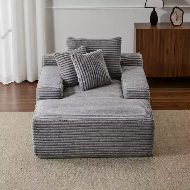 Modern Corduroy Single Sleeper Sofa & Chaise Lounge Daybed with Accent Pillows, No Assembly