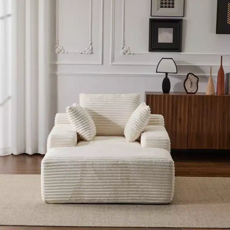Modern Corduroy Single Sleeper Sofa & Chaise Lounge Daybed with Accent Pillows, No Assembly