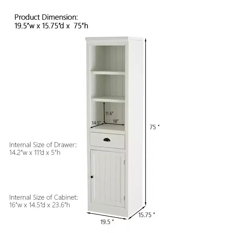 75 Tall Freestanding Bookshelf, 5 Tier Wooden Bookcase with Open Shelves & Cabinet, Wooden Organizer Pantry, Display Storage Cabinet for Office