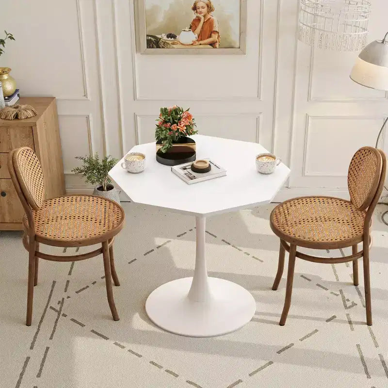 MAYEERTY Octagonal Metal Base Coffee Table with MDF Table Top for Dining Room Living Room White