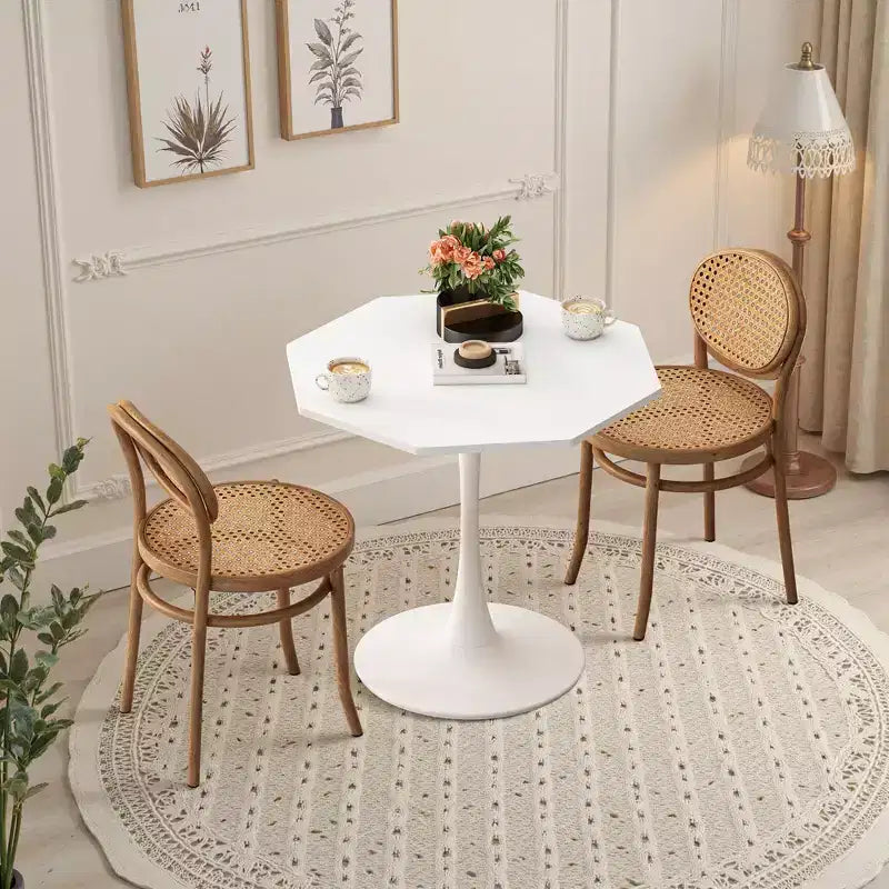 Tavolino da caffè ottagonale con base in metallo e piano in MDF, Tavolino moderno da salotto, Bianco