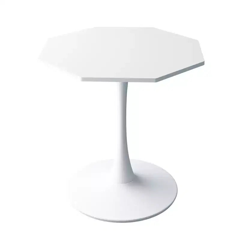 Tavolino da caffè ottagonale con base in metallo e piano in MDF, Tavolino moderno da salotto, Bianco