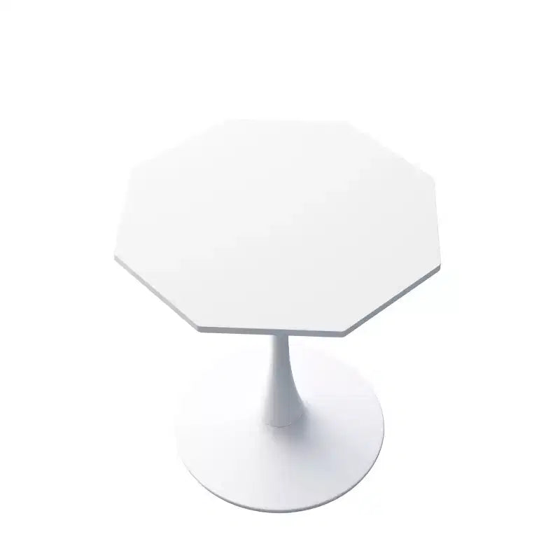Tavolino da caffè ottagonale con base in metallo e piano in MDF, Tavolino moderno da salotto, Bianco