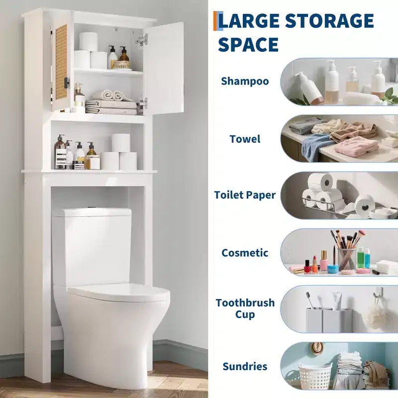 Over Toilet Storage Cabinet, Farmhouse Over Toilet Bathroom Organizer, Freestanding Wood Toilet Storage Cabinet with Adjustable Shelf, for Bathroom