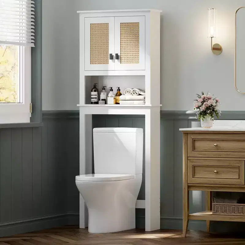 Mobiletto sopra il WC, Organizzatore da bagno rustico sopra il WC, Mobiletto da bagno in legno indipendente sopra il WC con ripiano regolabile