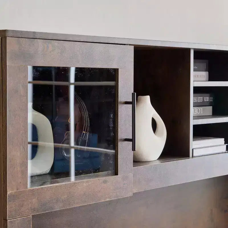 Rustic Office Desk with Built-In File Cabinet, Storage Hutch & Lock Drawer