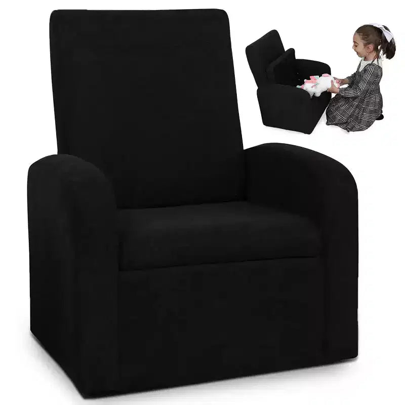 Comoda poltrona per bambini con contenitore per giocattoli integrato per bambini e bambine, nero