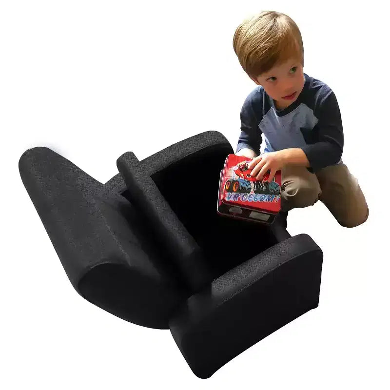 Comoda poltrona per bambini con contenitore per giocattoli integrato per bambini e bambine, nero