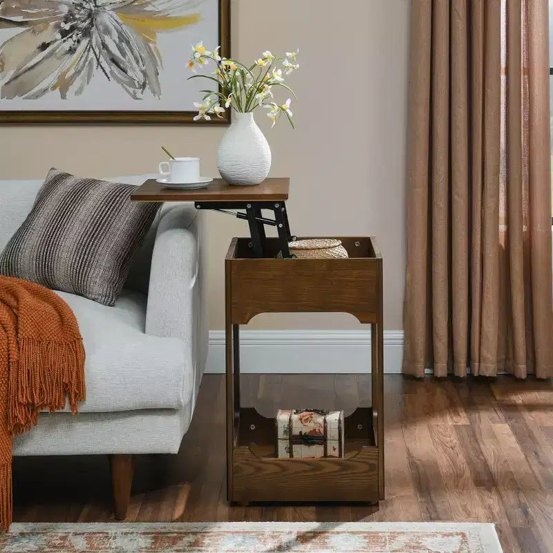 Tavolino portaoggetti in legno Mid-Century Modern con piano sollevabile