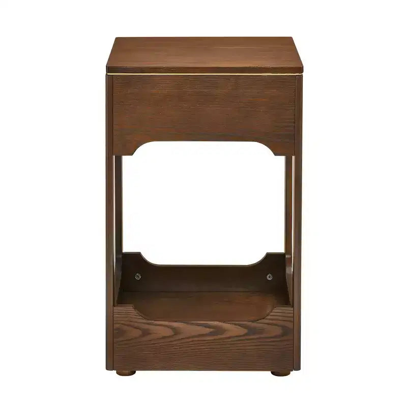 Mid-Century Modern Wooden Lift Top Side Table with Storage Shelf