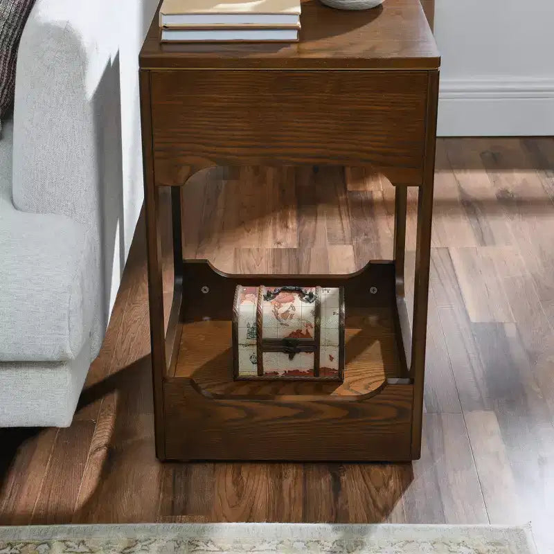 Mid-Century Modern Wooden Lift Top Side Table with Storage Shelf